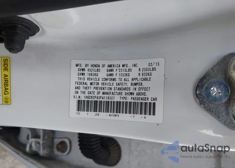 2015 Honda Accord Ex-L z USA, uszkodzony, nr VIN 1HGCR2F80FA116007